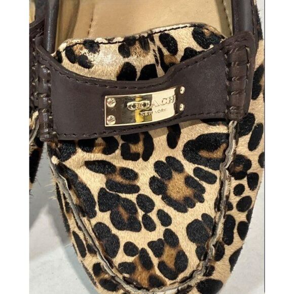 Coach Classic Leopard Print Slide On Flat W/gold & Dark Brown Women 9.5 - Picture 7 of 11